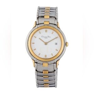 Christian Dior Women's Watch White Dial Dual Tone Silver Gold